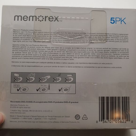 MEMOREX Blank Compact Disk Recordable DVD+R 120min. 5pk. Plus Bonus Disc - Picture 3 of 4